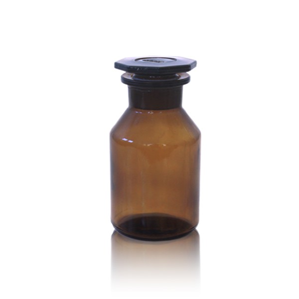 Steilbrustflasche 100ml mit Glasstopfen - Weithals braun