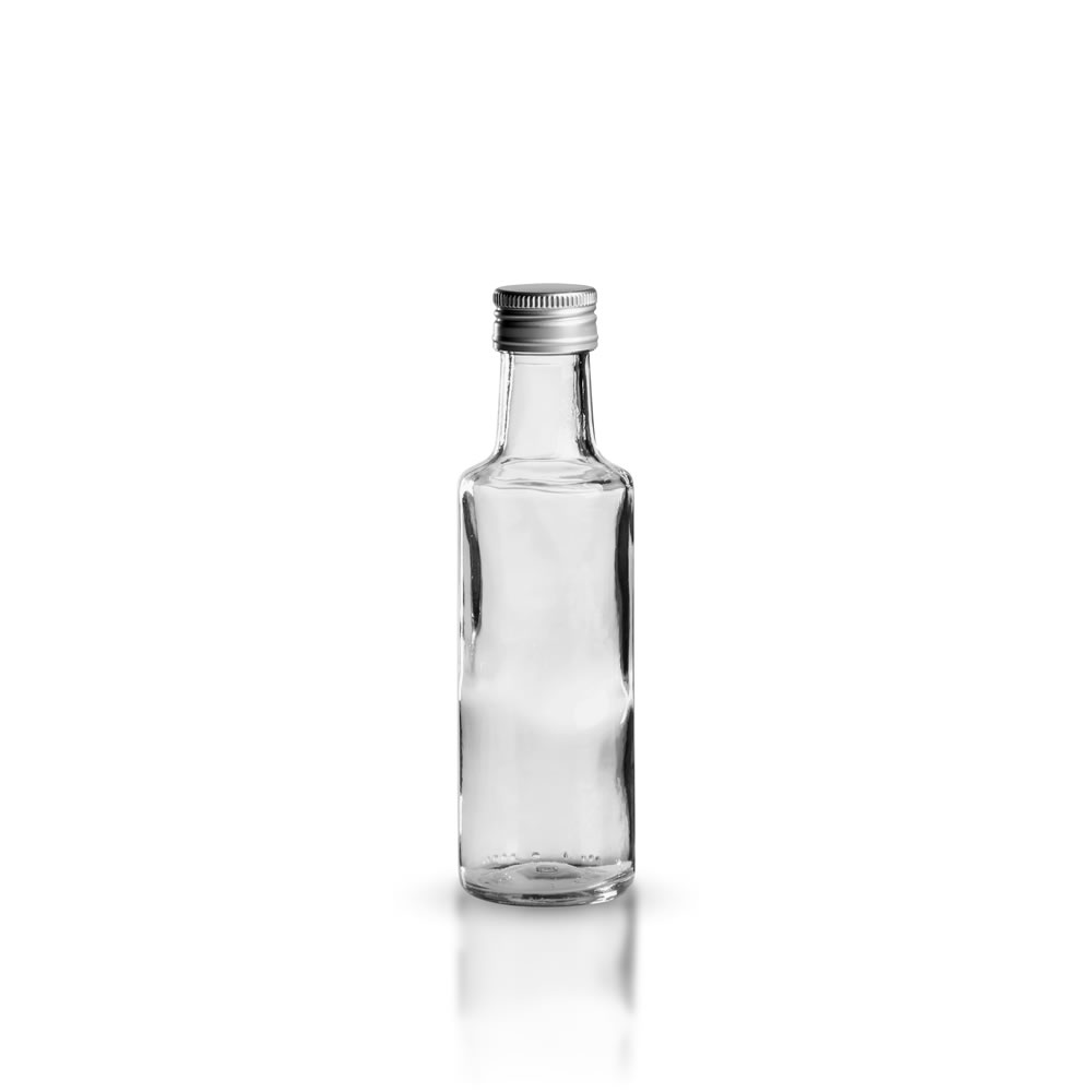 60ml Likörflasche eckig Klarglas inkl. Alu Schraubverschluss Silber