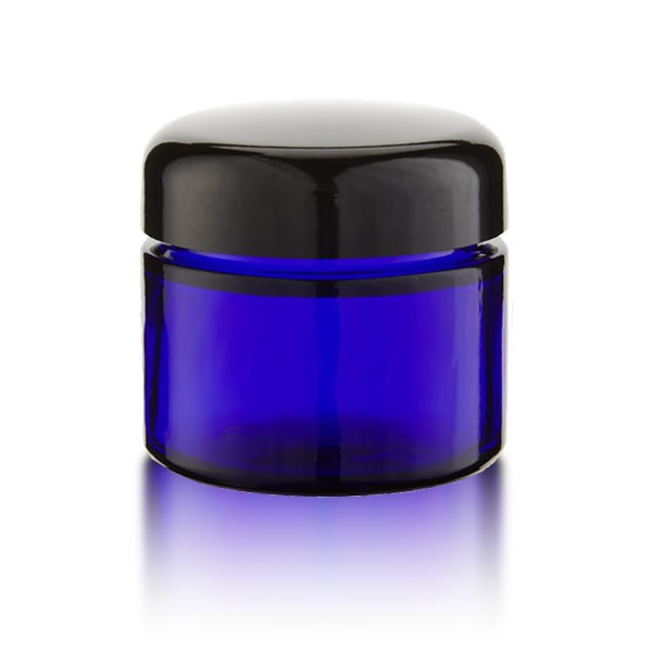 Blauer Glastiegel 50ml + schwarzem Deckel